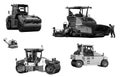 Road machinery for compacting and asphalting roads isolated on white background. Set.